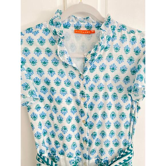 OLIPHANT Ruffle Collar Button Maxi Dress Blue White Block Print Tuckernuck M - Picture 8 of 9